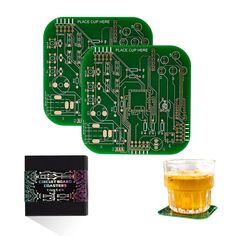 PRICES MAY VARY. ♻️ These great drink coasters are made of real circuit boards. they are absolutely insensitive to temperature and are easy to clean. Perfect for all hot and cold drinks. Hand washable. and the cute coasters look stylish on office desks and coffee tables alike! ♻️ The drink coasters measure 8.5 x 8.5 cm(3.35 X3.35'')and have rounded corners. Each order contains either 2/set or 12/set depending on order selection. the cool coasters come with a unique design box. It's also the best Green Coasters, Cool Coasters, Pcb Design, Bar Coasters, Cute Coasters, Bar Office, Boyfriend Games, Table Coasters, Cup Coaster