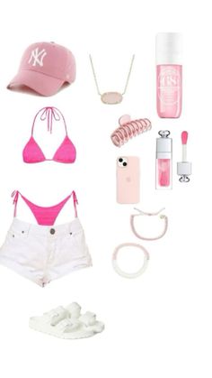 Cute Pink Summer Swimwear, Cute Pink Swimsuit Aesthetic, Beach Outfit Collage, Cute Pink Beach Sets, Beach Outfit Shuffles, Cute Beach Outfits, Mood Clothes