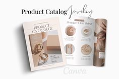 the product catalog is open to reveal its contents