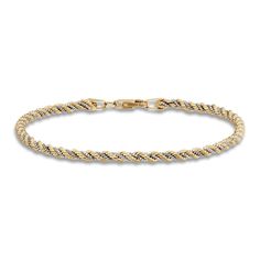 Simply designed for maximum style, this versatile hollow rope bracelet features shimmering gold links, specially crafted for additional shine. Fashioned in 10K yellow gold, the 7.5-inch rope chain secures in place with a lobster clasp. Elegant Gold Rope Chain Bracelet For Formal Occasions, Elegant Formal Gold Rope Chain Bracelet, Elegant Rope Chain Link Bracelet, Elegant Bracelets With Rope Chain And Link Shape, Elegant Bracelets With Link Rope Chain, Elegant Bracelets With Rope Chain Link, Elegant Rope Chain Link Bracelets, Elegant Gold Bracelet With Rope Chain, Summer Wishlist