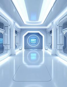 this is an image of a sci - fi space station with lights on the ceiling