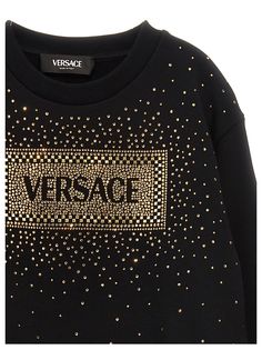 KIDS Cotton sweatshirt with front rhinestone logo, crew neck, long cuffed sleeves. Composition: 100% cotton Chanel Logo Sweatshirt, Versace Sweatshirt Women, Versace Shirts, Chloe Purses, Zegna Shoes, People Fall In Love, Kenzo Kids, Logo Sweatshirt, Stella Mccartney Kids