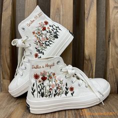 Custom Wedding Sneakers/ Wedding Flowers Embroidered Shoes/ Bridal Flowers Embroidered Sneakers Wedding Flowers Embroidered Sneakers/ - Etsy Chuck Taylors Wedding, Embroidered Sneakers, Tie Sneakers, Embroidered Converse, Converse Platform, Custom Converse