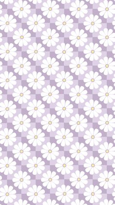 a purple and white checkered background with daisies