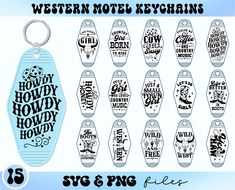 the western motel keychains have been designed to look like they are from movies