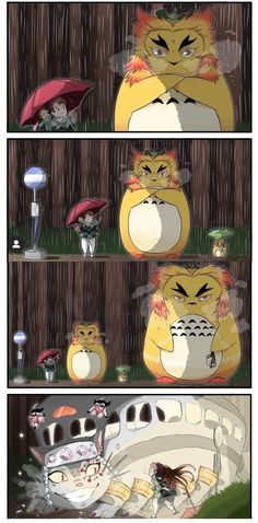 an animated comic strip with cats in the rain