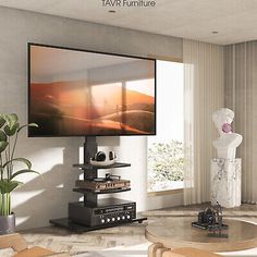 a large flat screen tv mounted to the side of a wall in a living room