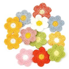 PRICES MAY VARY. Our crochet flowers applique are made of 75% wool and 25% polyamide yarn. They can be washed by hand or by washmachine.Washable at 40 degrees but would not recommend tumble drying. Flower crochet applique size 3.5cm/1.4inch,tiny yarn flowers patches are perfect for sewing craft.There are white crochet flower applique,greyish blue crochet flower applique,pink crochet flower applique,lime crochet flower applique,yellow chrochet flower applique and orange crochet flower appllique.6 Crochet Flower Applique, Appliques Au Crochet, Easy Crochet Flower, Craft Doll, Crochet Flowers Easy, Yarn Flowers, Floral Patches, Crochet Daisy, Crochet Flower Tutorial