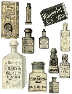 an assortment of old fashioned soaps and lotions from the early 1900's