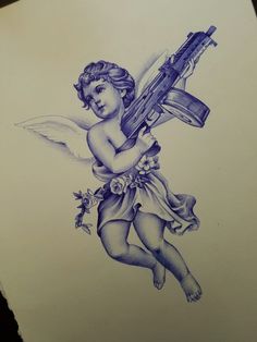 Gangster Angel Tattoo, Chicano Angel Tattoo, Vans Drawing, Candle Tattoo Design, Cherub Tattoo Designs, Pen Artwork, Aztec Drawing, Cupid Tattoo, Rose Drawing Tattoo