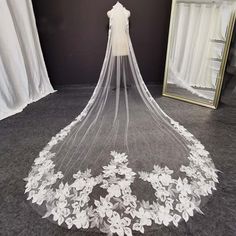 Beautiful Cathedral Flower Lace Wedding Veil 3 Meters 1 Layer Soft Tulle with Comb - TulleLux Bridal Crowns &  Accessories Lace Wedding Veil, Veil Accessories