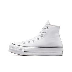 PRICES MAY VARY. Fabric: Canvas Rubber sole Removable insole, Signature logo patch Platform: 1.25in / 30mm Rounded toe White Converse Platform, White Platform Converse, Converse Platforms, Tenis Converse, White High Top Converse, Converse White, White High Tops, Black And White Sneakers, White Converse