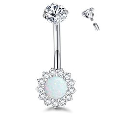 PRICES MAY VARY. 🔥DAINTY FLOWER OPAL DESIGN🔥 1PC Internally Threaded Flower Belly Button Ring, White Opal Inlaid Belly Rings, Very Shiny, Make You Be Unique and Attractive Everyday.Bringing You a More Comfortable Belly Button Rings Wearing Experience 🔥BELLY PIERCING SIZE🔥 Halo Belly Rings Gauge Size=14G(1.6MM), Long Size=10mm(0.41 "), Cubic Zirconia/Opal Size=5mm, Small Cubic Zirconia Size=1.5mm; Give Enough Choices to Give You Mutiply Wearring Daily Outfits, Suitable for Women of all ages ? Dragon Goddess, Titanium Belly Button Rings, Cute Belly Rings, Rings Flower, Goddess Jewelry, Ring Halo, Body Jewelry Piercing, Button Rings, Belly Piercing