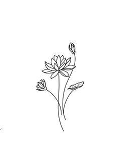 a black and white drawing of three flowers