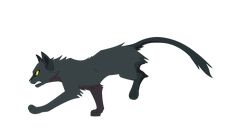 a black cat with yellow eyes running across a white background in the style of pixel art