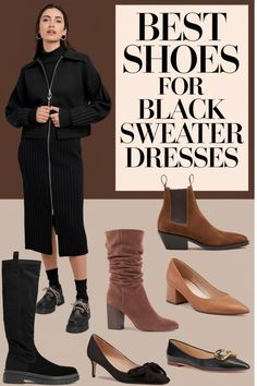 Wondering what shoes go best with a black sweater dress? Check out these trendy options, from ankle boots to sneakers, to create the perfect look for any occasion. Click for more shoe pairing tips!