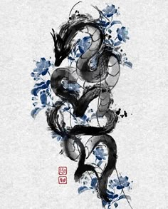 2 Dragons Drawing, Tattoo Ideas Chinese Dragon, Ink Dragon Drawing, Heart Dragon Tattoo, Dragon Wallpapers Aesthetic, Twin Dragons Tattoo, Japanese Painting Tattoo, Nature Dragon Tattoo, Brushstroke Dragon Tattoo