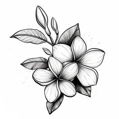 Bright Plumeria Tattoo Sketches Plumeria Alba Tattoo, Hawaiian Flower Tattoo Designs, Plumarias Flower Tattoo, Plumeria Flowers Drawing, Plumeria Flower Tattoo, Tropical Flowers Drawing, Plumeria Drawing, Ocean Flower Tattoo, Plumeria Flower Tattoos