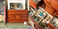 there are many different items on the shelves in this room, including drawers and cabinets