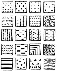 a bunch of different patterns that are drawn in black and white