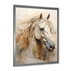 a painting of a white horse with long manes on it's head is shown