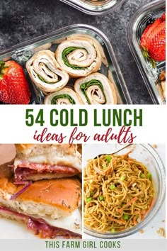 four different lunches with text overlay that reads, 54 cold lunch ideas for adults