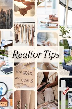 a collage of photos with the words realtor tips written on them and people working at their desks