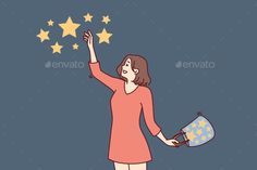 Happy Woman Collects Stars From Sky and Folds Bag Bag Advertisement, Sky Stars, Black Background Wallpaper, Folding Bag, Background Wallpaper