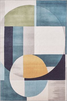 an abstract rug with various shapes and colors