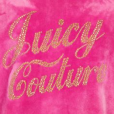 a pink shirt with the words juicy cotton written on it and gold glitters around the chest