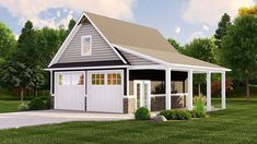 this is a computer rendering of a garage with an attached carport and two windows