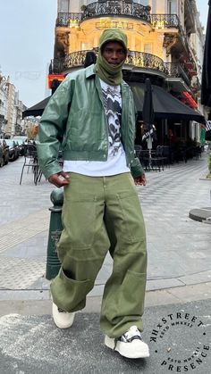 Green Streetwear Outfit Men, Green Outfit Men, Drip Shoes, Baggy Jeans Outfits