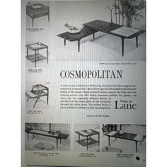 an advertisement for a coffee table with different types of tables and chairs on it's side