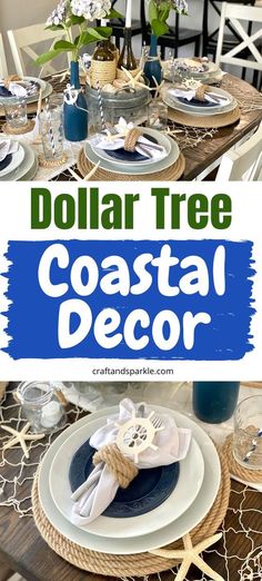 the dollar tree coastal decor is perfect for this table