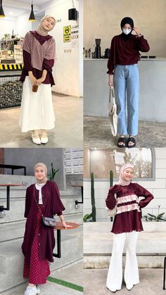 Model Kebaya Modern Hijab, Hijab Vintage, Hijab Jeans, Maroon Outfit, Outfits Hijab, Kebaya Muslim, Outfit Simple, Modern Hijab