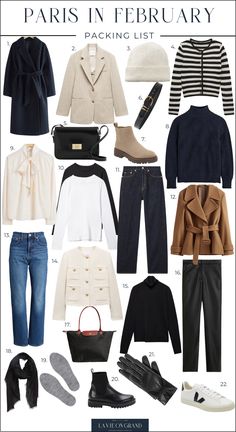 Graphic of 22 items to pack for Paris in February What To Pack Europe Winter, Italy Winter Packing List, France Fall Fashion, 4 Days In Paris Outfits, February In Paris Outfit, February In London, How To Pack For Europe In Winter, Winter Style Paris, What To Pack For Paris In February