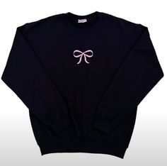 Coquette Crewneck, Coquette Sweater, 2024 Clothes, Warm Fits, Basic Clothing, Embroidered Bow, Bow Sweater, Pink Coquette, Black Crewneck