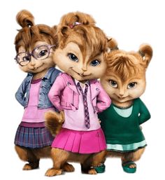 three little chipmuns are standing next to each other wearing glasses and sweaters