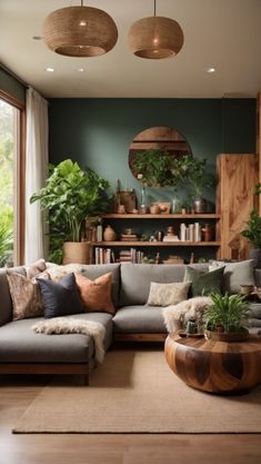 a living room filled with lots of furniture and plants