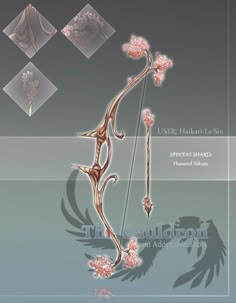 an artistic illustration of a bow and arrow with flowers on the side, surrounded by diamond shapes