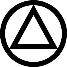 a black and white triangle in a circle