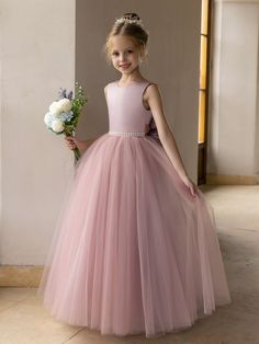 Tulle Ball Gown/Princess Flower Girl Dresses With Pearls & Satin Bowknot Princess Style Tulle Dress For Confirmation, Princess Pageant Dress For Bridesmaids In Prom Season, Princess Bridesmaid Pageant Dress For Prom, Princess Style Bridesmaid Pageant Dress For Prom Season, Princess Style Pageant Dress For Bridesmaid During Prom Season, Tulle Princess Dress For Bridesmaid Prom Season, Princess Style Bridesmaid Tutu Dress For Prom, Tulle Princess Dress For Bridesmaid At Prom, Princess Ball Gown For Bridesmaid Pageant