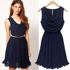 Plus size Collect waist type sleeveless chiffon dress 2013 Autumn  new fashion beauties clothes navy blue and khaki freeshipping $28.90 Western Dresses For Women, Chiffon Dress Short, Sleeveless Chiffon Dress, Rs 5, Dresses 2013, Dress 2015, 2014 Dresses, Online Coupons, Clothes Summer