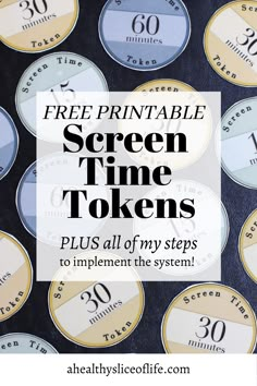 the text free printable screen time tokens is shown