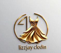 the logo for lizzijay clodin shows a gold dress on a hanger