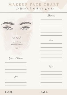 Perfect FaceChart for you clients! You can use it for individual makeup lessons. Easy to download. PDF THIS IS DIGITAL PRODUCT - NOT PHYSICAL - ready to download Makeup Artist Notes, Makeup Consultation Form, Face Chart Makeup, Makeup Template, Makeup Consultation, Makeup Face Charts, Makeup Lessons, Face Chart, Makeup Face