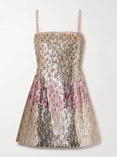 VALENTINO GARAVANI Embellished wool and silk-blend crepe mini dress Floral Dresses Short, Mini Robes, Embellished Dress, Gold Dress, Dream Dress, A Line Skirt, Net A Porter, Valentino Garavani, Pretty Dresses