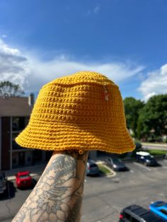 Adult sized bucket hat Yellow, 2 charms Cheap Yellow Cotton Bucket Hat, Yellow Bucket Hat, Bucket Hat Crochet, Hat Crochet, Bucket Hats, Metal Charm, Caps Hats, Bucket Hat, Accessories Hats