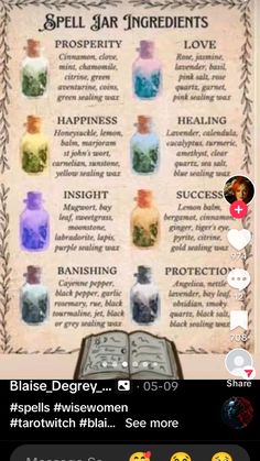 details and pictures to create spell jars Sweetener Jar Spell, Third Party Removal Spell Jar, Grounding Spell Jar, Ammonia Jar Spell, Simple Spell Jars For Beginners, Sour Jar Spell, Easy Spell Jars Recipes, Spell Jars Witchcraft, Spell Jar Ingredients