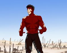 an animated man standing in the desert with his hands on his hips